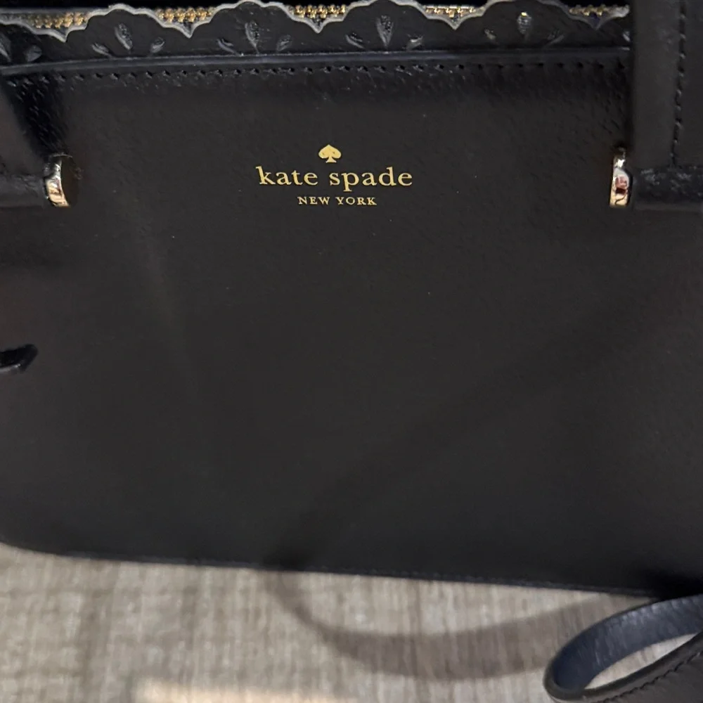 Kate Spade Black Scallop Lace Satchel 8 x 11 detachable strap gently used - Picture 3 of 12